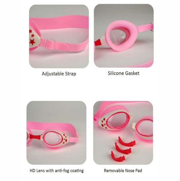 Starry Pink Anti-Fog UV Protection Leakproof Design Swim Goggles for Kids, 3Years - 8Years