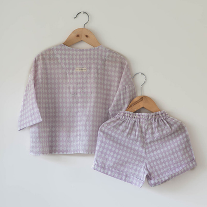 Shared Secrets co-ord in lilac rhombus