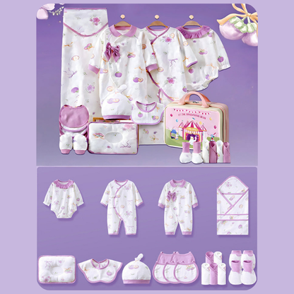 23pcs Purple Bow Newborn Baby Girl Gift Box, All Season Wear Hamper with Suitcase, (0-12 months)