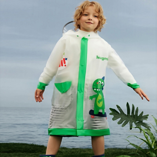 Frog Green Bordered Translucent long style Raincoat for kids