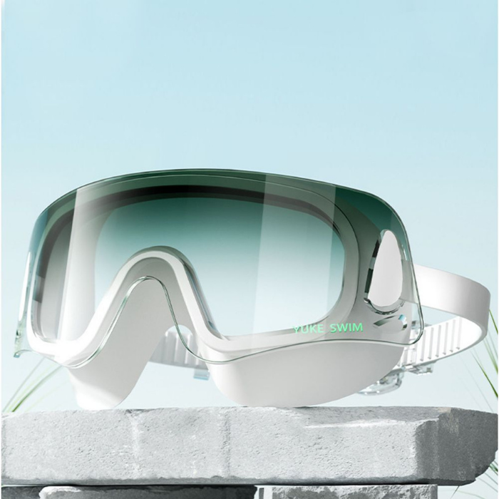 White with Green Ombre shaded Anti-Fog UV Protection Leakproof design Swim Goggles for Adults