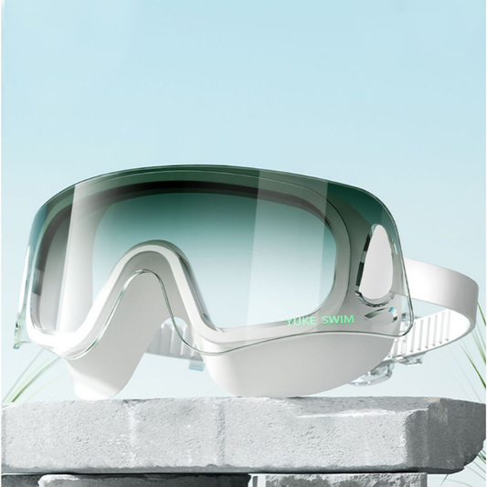 White with Green Ombre shaded Anti-Fog UV Protection Leakproof design Swim Goggles for Adults