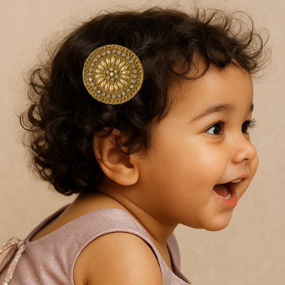 Choko Pearl Stone Round Motif Set of 2 Hair Clips for Girls Traditional Festive Wear