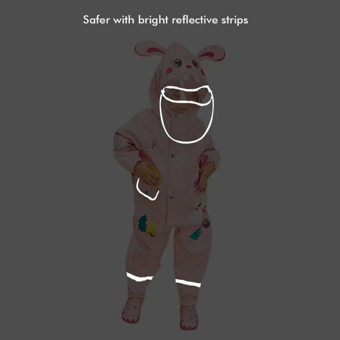 Baby Pink Rabbit Theme All Over Jumpsuit / Playsuit Raincoat for Kids