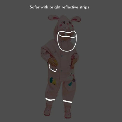 Baby Pink Rabbit Theme All Over Jumpsuit / Playsuit Raincoat for Kids