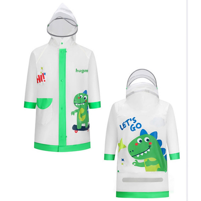 Frog Green Bordered Translucent long style Raincoat for kids