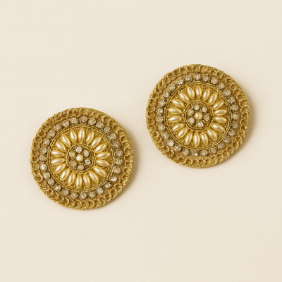 Choko Pearl Stone Round Motif Set of 2 Hair Clips for Girls Traditional Festive Wear