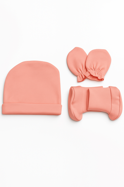 Complete newborn set (Includes 1 romper, booties, mittens, and hat)