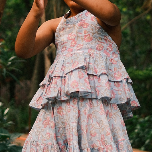 Flutter sky blue butterfly halter top skirt co-ord