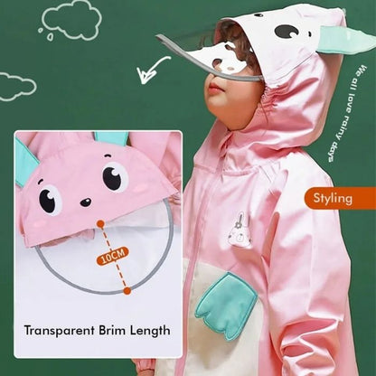 Baby Pink Rabbit Theme All Over Jumpsuit / Playsuit Raincoat for Kids