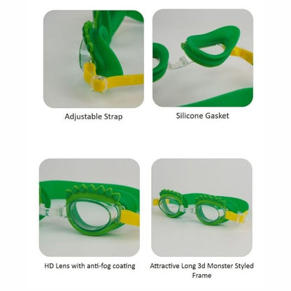 3d Monster Back Anti-Fog UV Protection Leakproof Design Swim Goggles for Kids, 3Years - 8Years