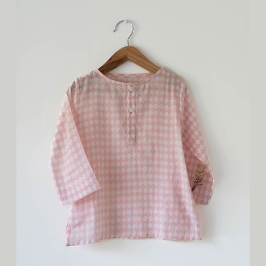 Sleepover party kids unisex kurta in blush pink rhombus