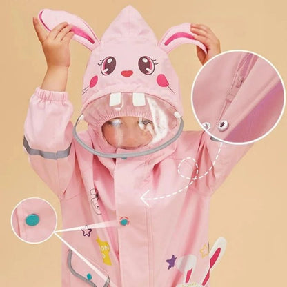 Baby Pink Rabbit Theme All Over Jumpsuit / Playsuit Raincoat for Kids