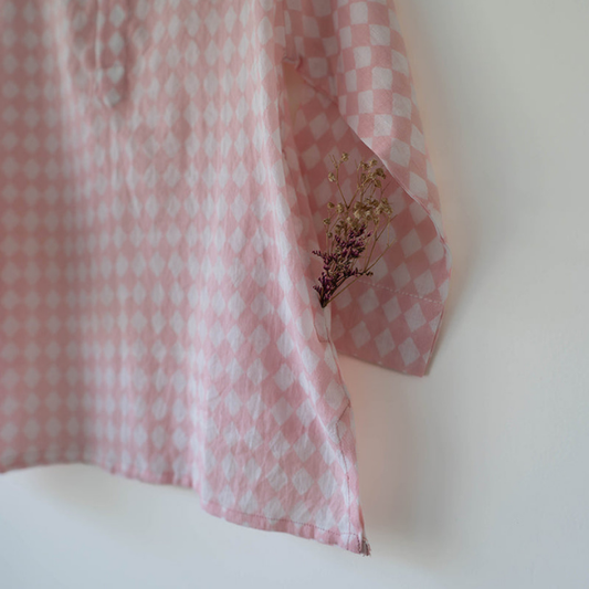 Sleepover party kids unisex kurta in blush pink rhombus