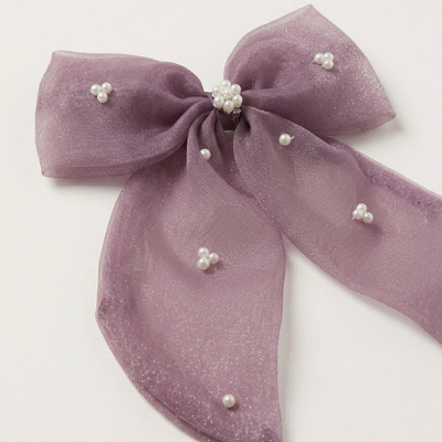 Choko Lavender Pearl Bow Hair Clip