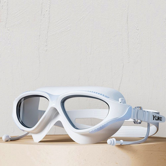 White with Light Blue Clip style Anti-Fog UV Protection Leakproof design Swim Goggles for Adults