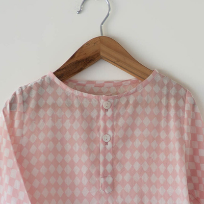 Sleepover party kids unisex kurta in blush pink rhombus