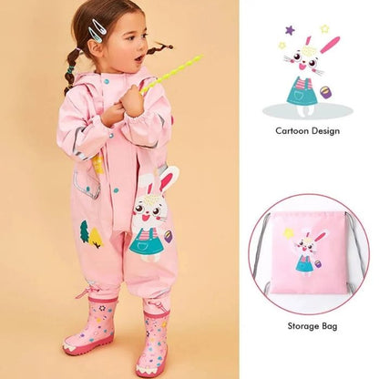 Baby Pink Rabbit Theme All Over Jumpsuit / Playsuit Raincoat for Kids