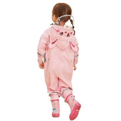 Baby Pink Rabbit Theme All Over Jumpsuit / Playsuit Raincoat for Kids