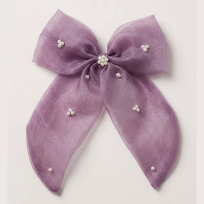 Choko Lavender Pearl Bow Hair Clip