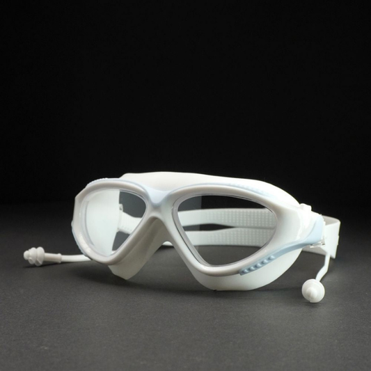 White with Light Blue Clip style Anti-Fog UV Protection Leakproof design Swim Goggles for Adults