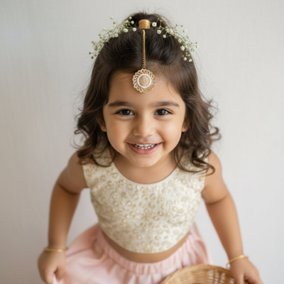 Choko Girls Set of 2 Gold & Silver Gota Patti Pearl Border Maang Tikka