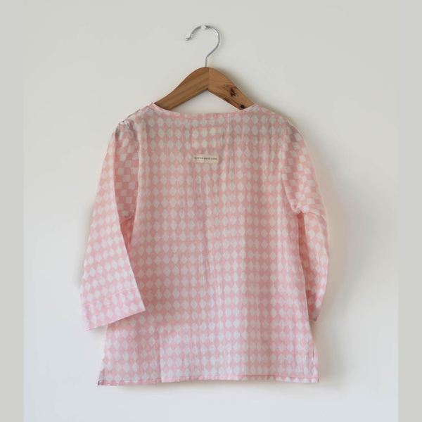 Sleepover party kids unisex kurta in blush pink rhombus