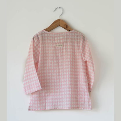 Sleepover party kids unisex kurta in blush pink rhombus