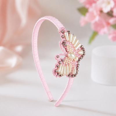 Choko Butterfly Bloom Pearl & Crystal Hairband – Pink