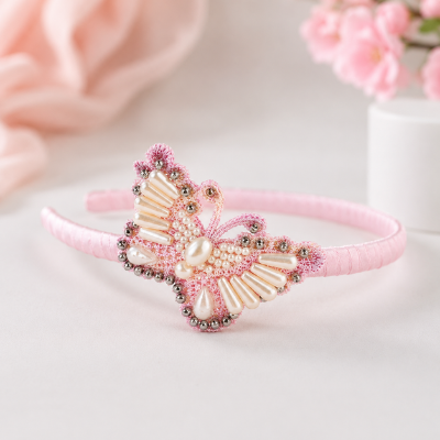Choko Butterfly Bloom Pearl & Crystal Hairband – Pink