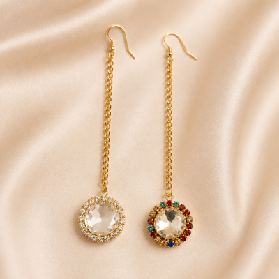 Choko Girls Set of 2 Multicolor Round Crystal Stone Maang Tikka