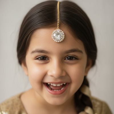 Choko Girls Set of 2 Multicolor Round Crystal Stone Maang Tikka