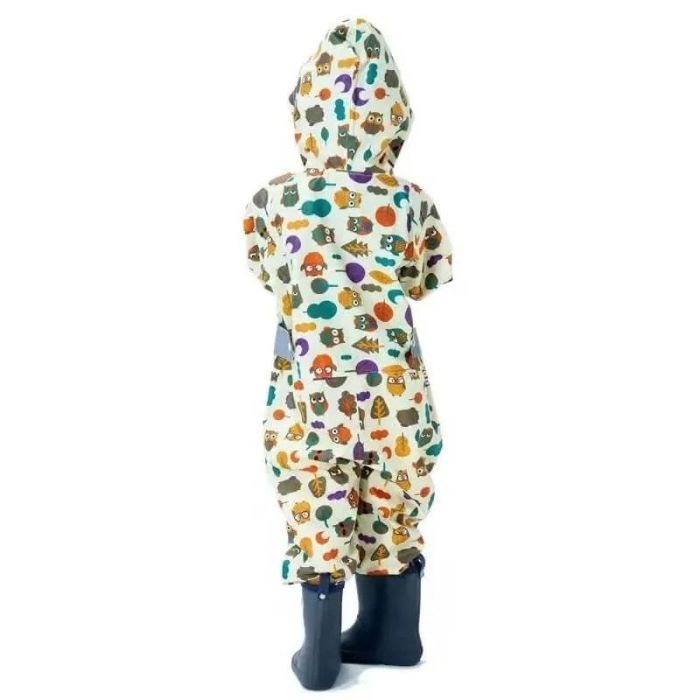 Cream Woodland Owl Theme All Over Jumpsuit / Playsuit Raincoat for Kids