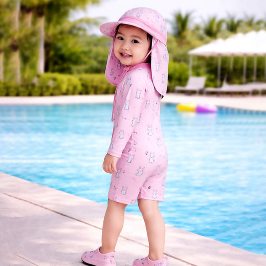 Cloud Rabbit,Toddlers & Kids Swimwear with long Cap Free Wash Bag & Free Swim Detergent