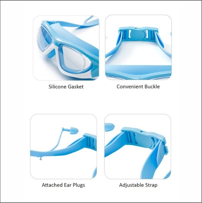 White Bordered Blue Anti-Fog UV Protection Leakproof Design Swim Goggles for Kids,4Years - 10Years