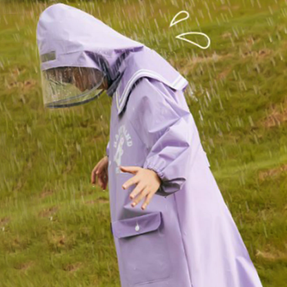 Japanese Style Purple Sailor Collar Raincoat for Kids & Teens