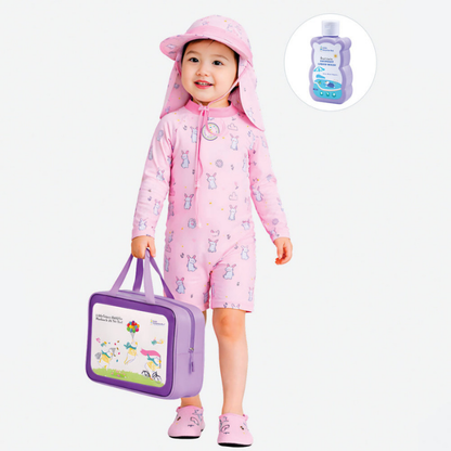 Cloud Rabbit,Toddlers & Kids Swimwear with long Cap Free Wash Bag & Free Swim Detergent