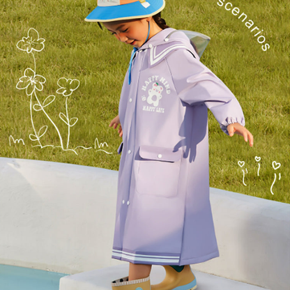 Japanese Style Purple Sailor Collar Raincoat for Kids & Teens