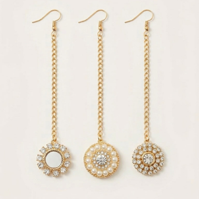 Choko Royal Radiance Maang Tikka Set for Girls (Pack of 3) - Gold-Toned Pearl & Stone Design