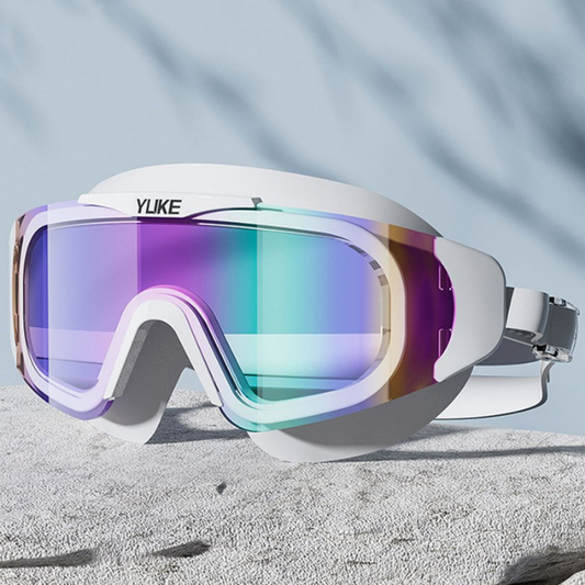 White with Multi Full Glass panel styled Anti-Fog UV Protection Leakproof design Swim Goggles for Adults