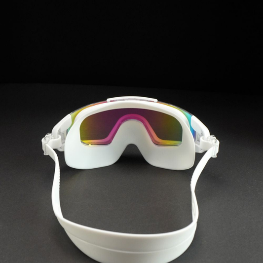 White with Multi Full Glass panel styled Anti-Fog UV Protection Leakproof design Swim Goggles for Adults