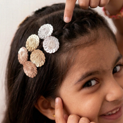 Choko Set of 6 Alligator Sequin Hairclips - Sparkling Circles - Gold, Silver