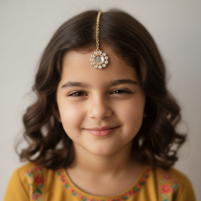 Choko Royal Radiance Maang Tikka Set for Girls (Pack of 3) - Gold-Toned Pearl & Stone Design