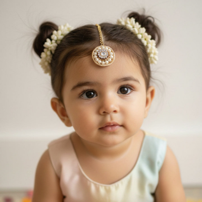 Choko Royal Radiance Maang Tikka Set for Girls (Pack of 3) - Gold-Toned Pearl & Stone Design
