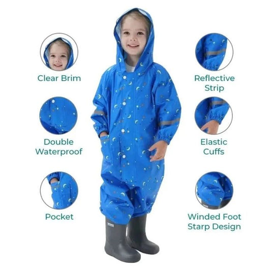 Blue Mighty Starry Galaxy Theme All Over Jumpsuit / Playsuit Raincoat for Kids