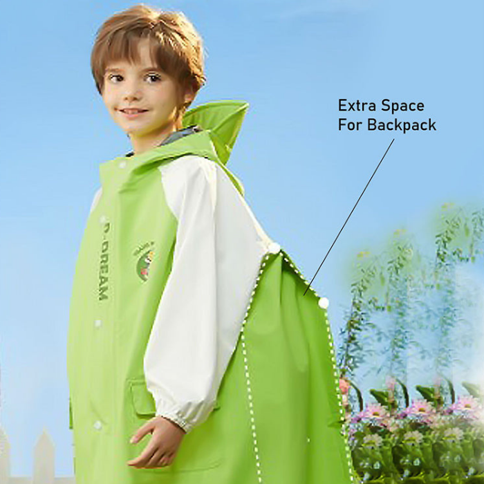 Lemon Green Cap Style Knee Length Raincoat for Kids & Teens
