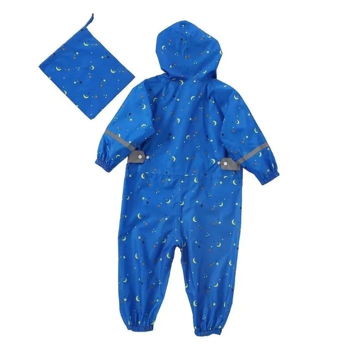 Blue Mighty Starry Galaxy Theme All Over Jumpsuit / Playsuit Raincoat for Kids