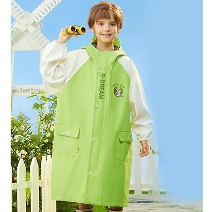 Lemon Green Cap Style Knee Length Raincoat for Kids & Teens