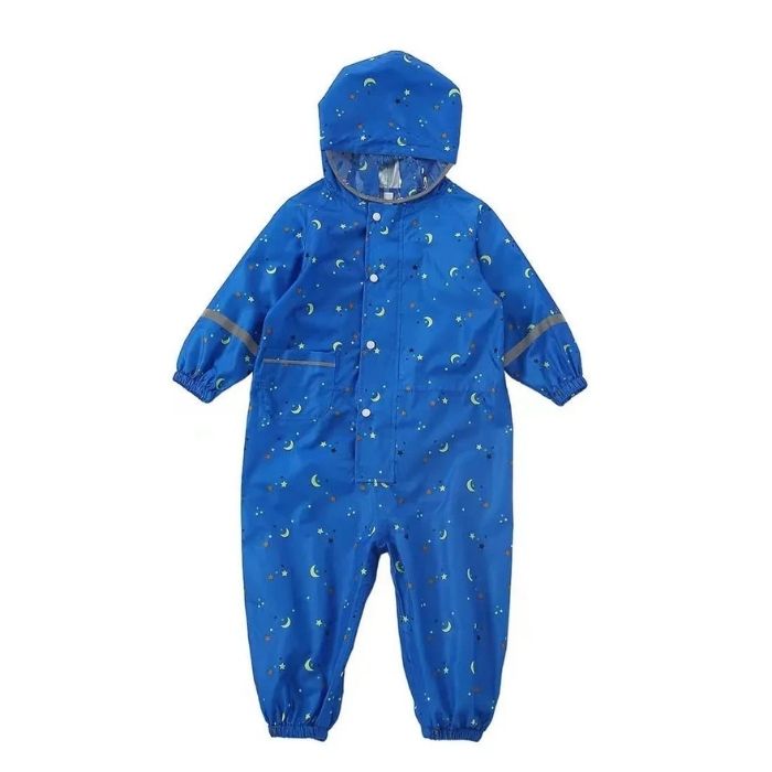 Blue Mighty Starry Galaxy Theme All Over Jumpsuit / Playsuit Raincoat for Kids