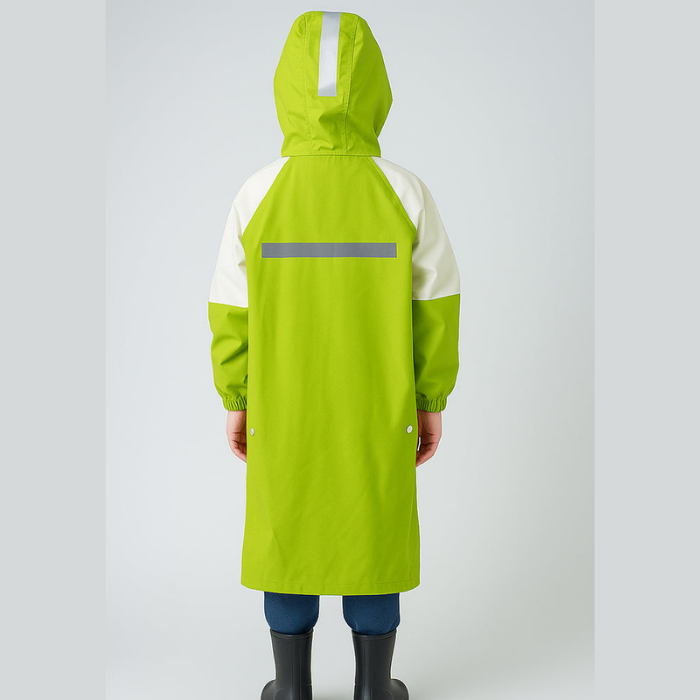 Lemon Green Cap Style Knee Length Raincoat for Kids & Teens